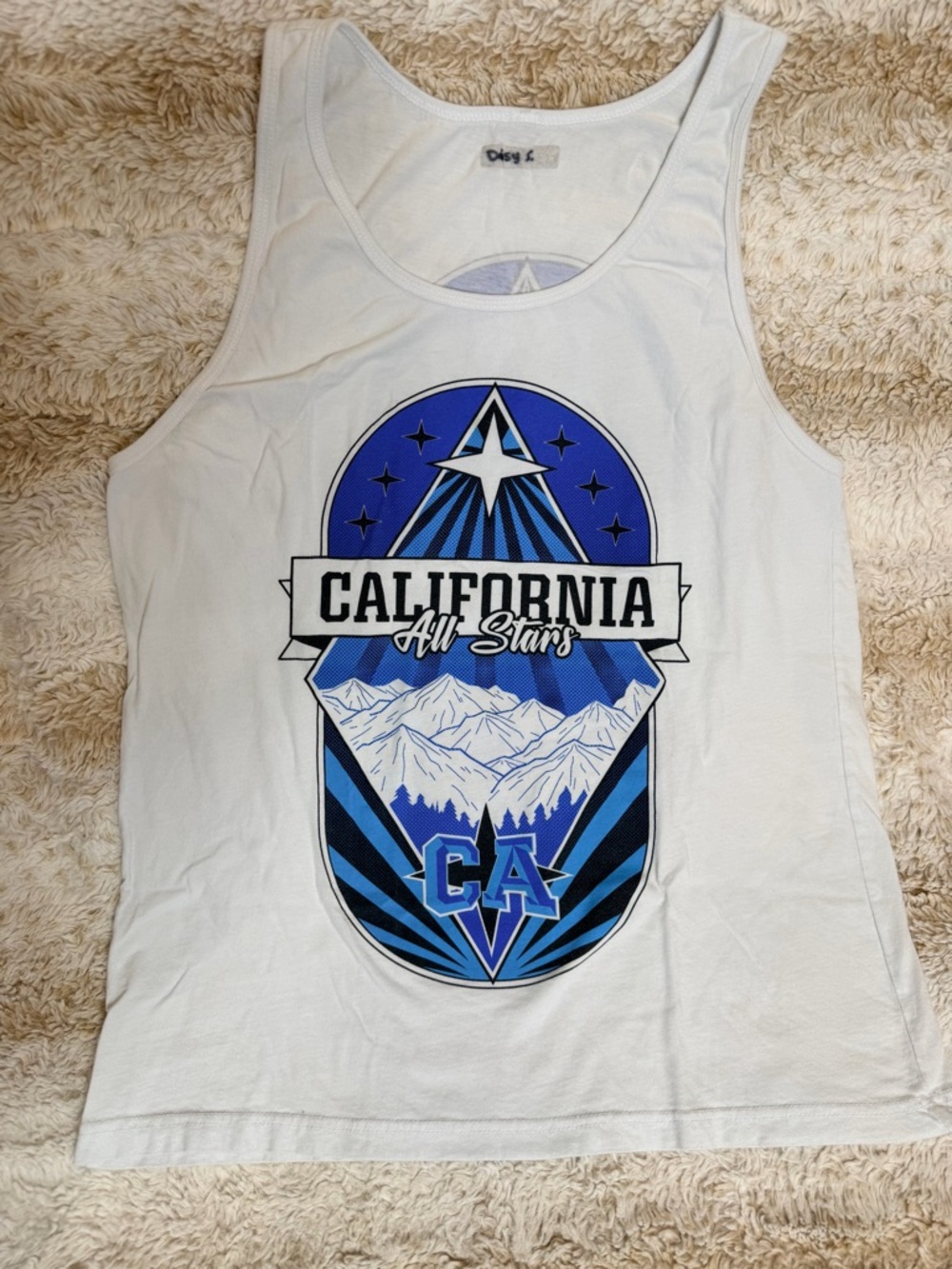 California All Stars White Graphic Tank with Blue Print - J3
